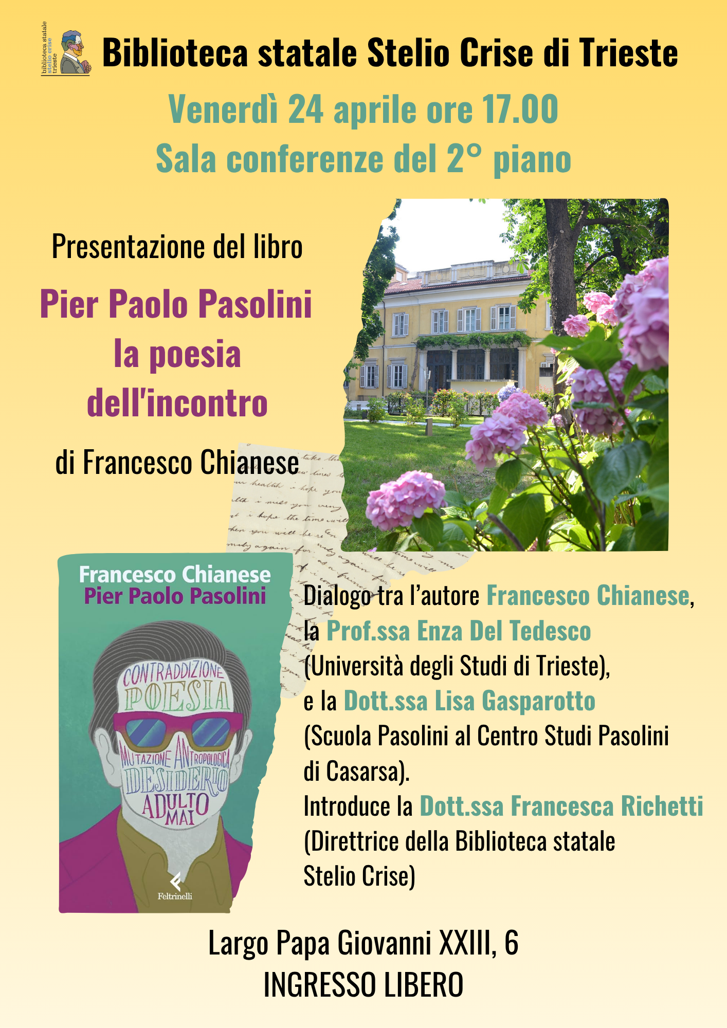 Presentazione del libro &ldquo;Pier Paolo Pasolini, la poesia dell'incontro&rdquo; di Francesco Chianese